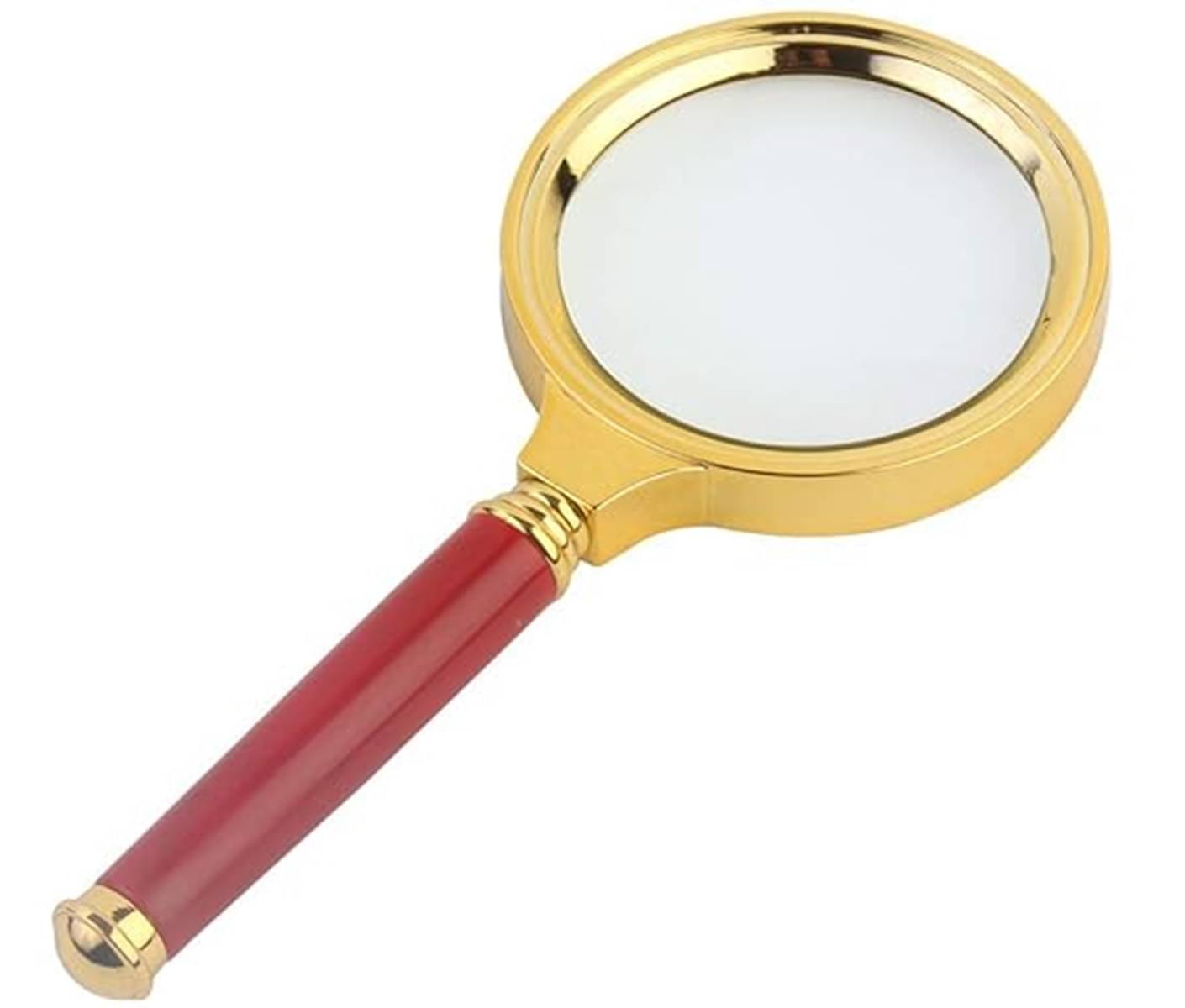     			70 mm Antique Handheld Magnifier Reading Magnifying Glass Loupe with Detachable Handle for Newspapers Books Soldering jewelries maps Great for Gifting - Gold + Red