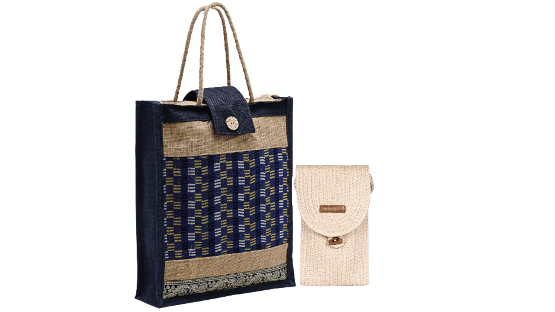     			ENSAC Handheld Bag Jute Set of 2 ( Beige )