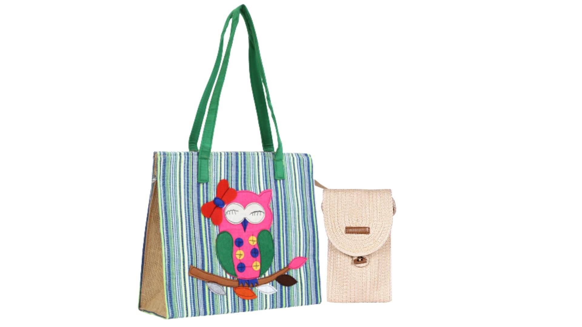     			ENSAC Handheld Bag Jute Set of 2 ( Beige )
