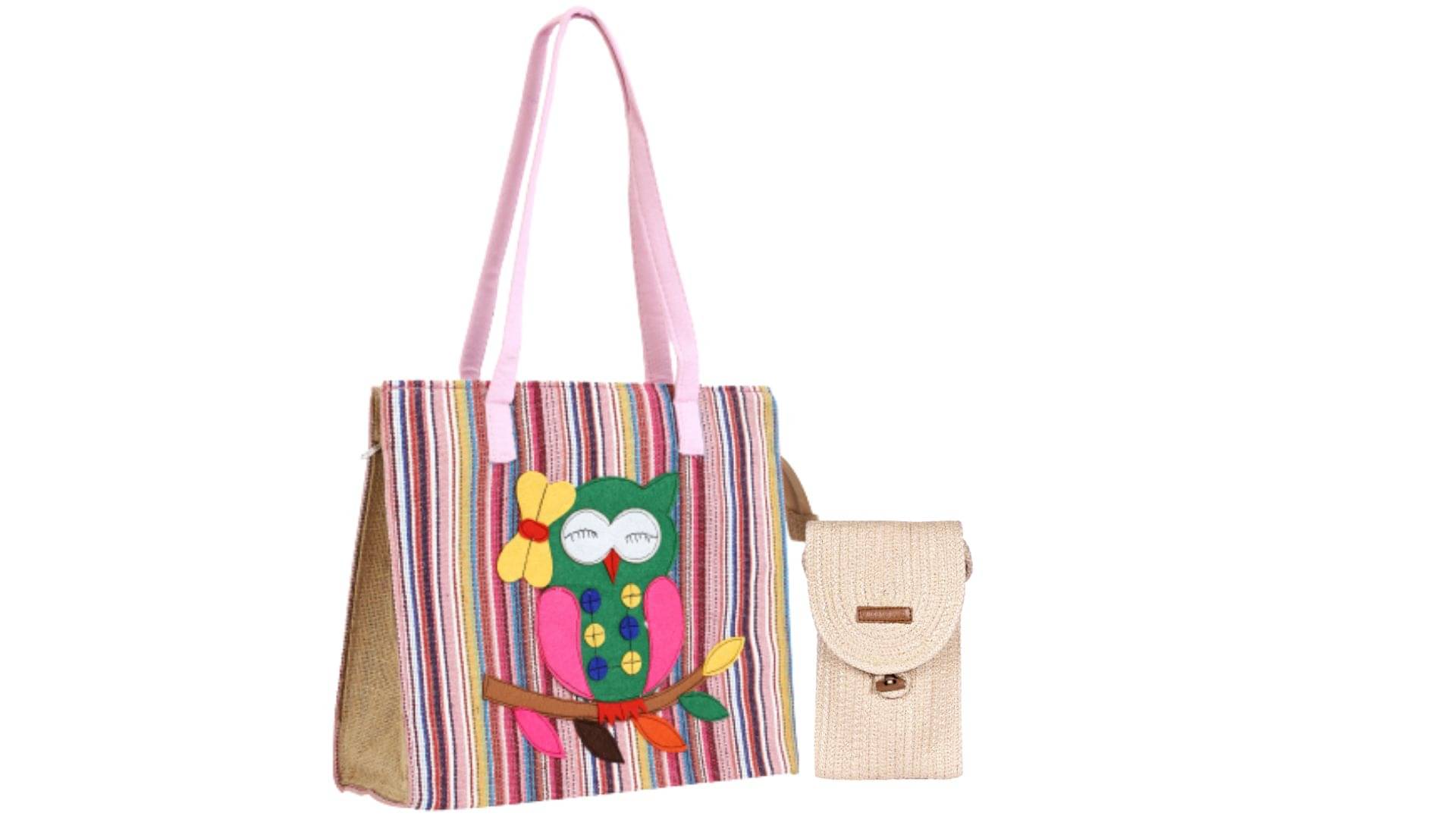     			ENSAC Handheld Bag Jute Set of 2 ( Beige )