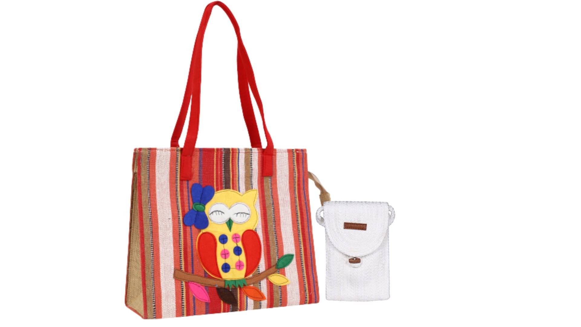     			ENSAC Handheld Bag Jute Set of 2 ( Beige )