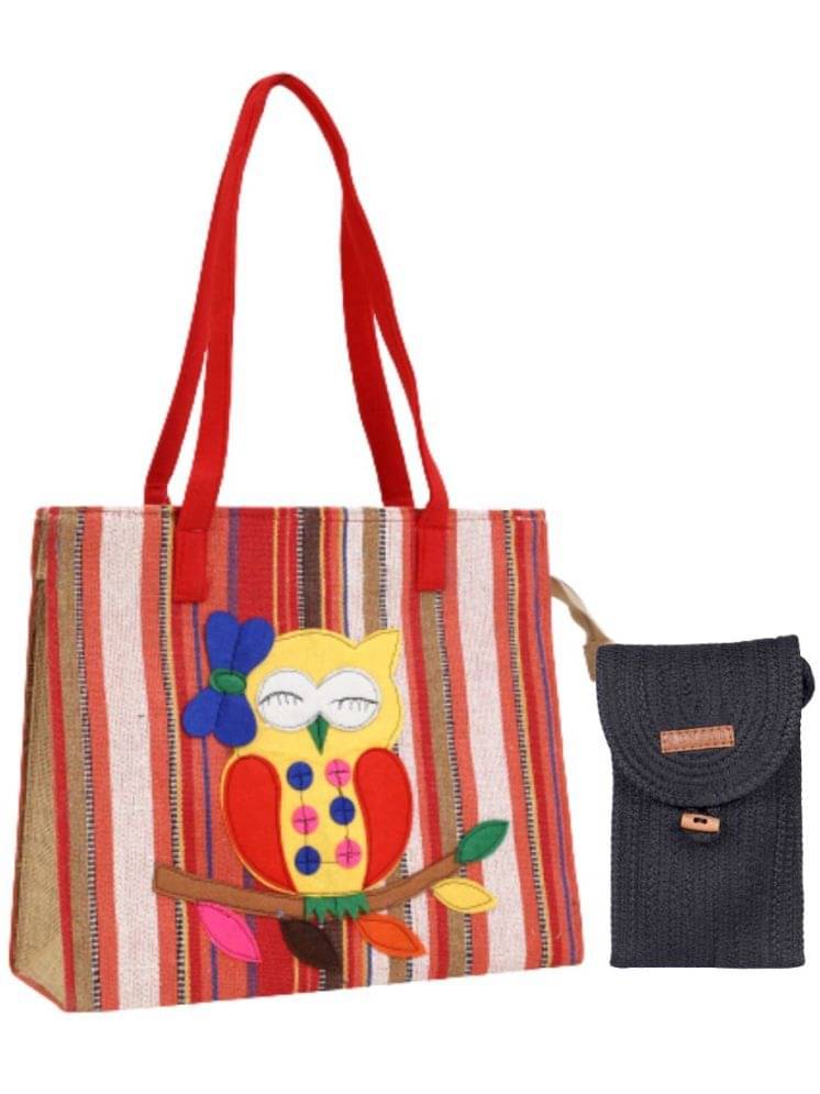     			ENSAC Handheld Bag Jute Set of 2 ( Black )