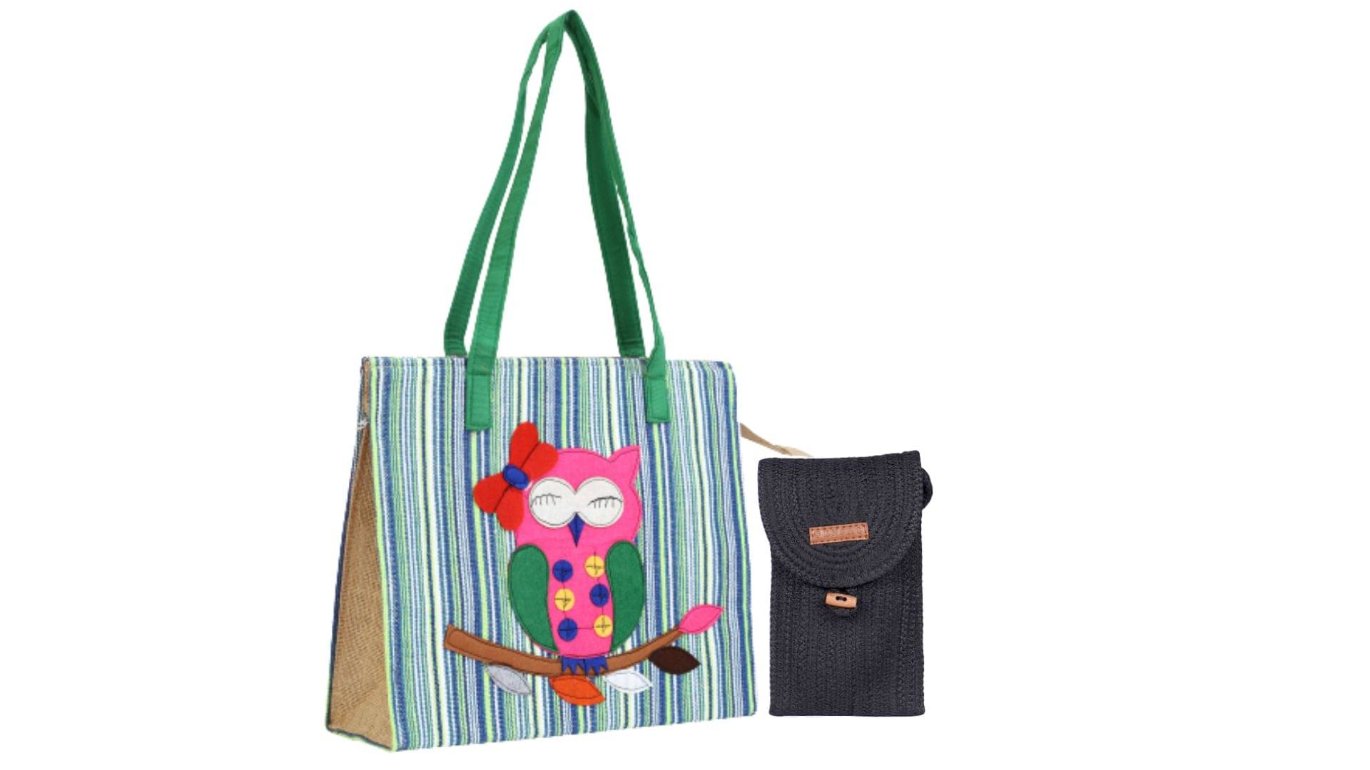     			ENSAC Handheld Bag Jute Set of 2 ( Black )