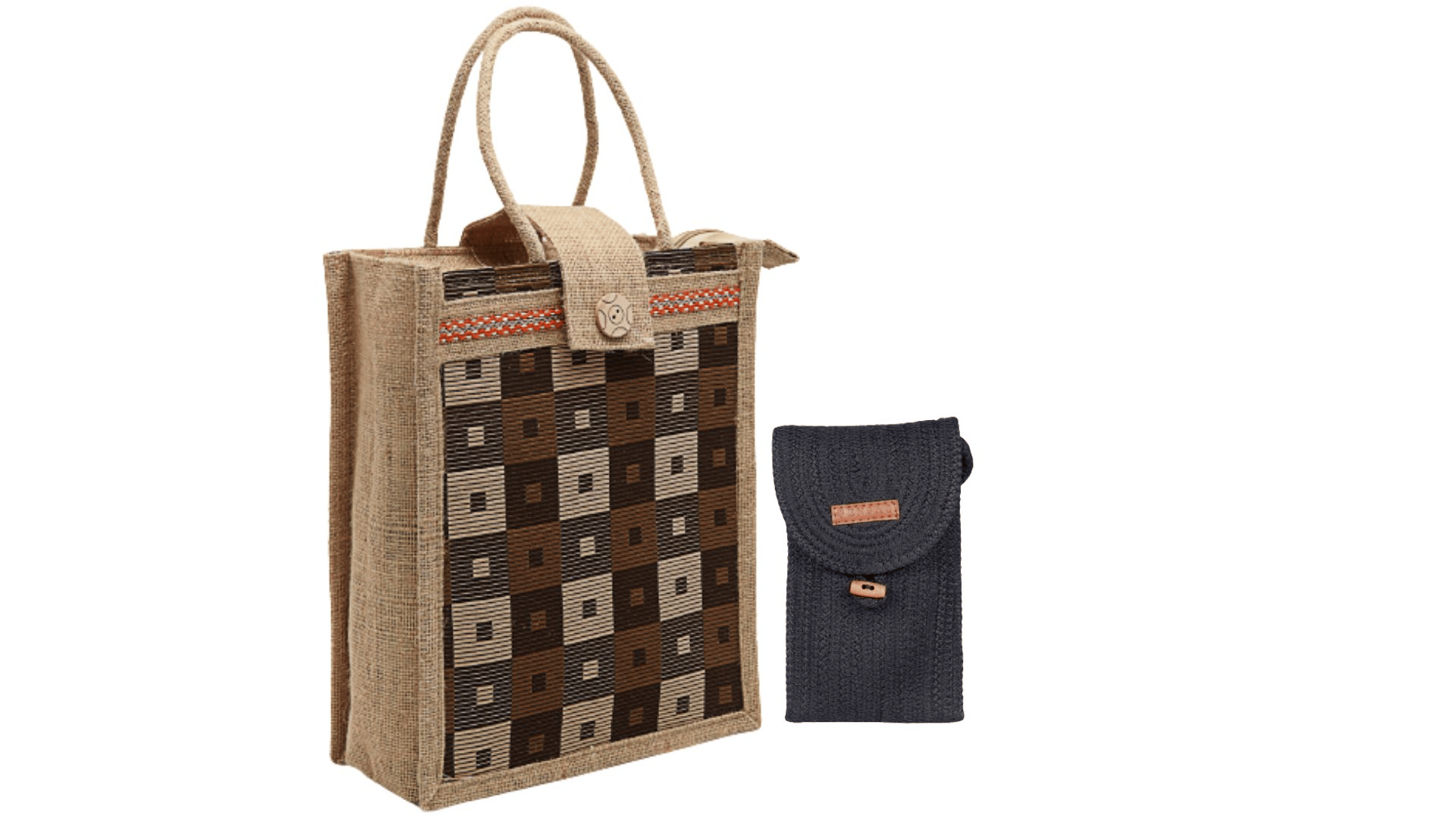     			ENSAC Handheld Bag Jute Set of 2 ( Black )
