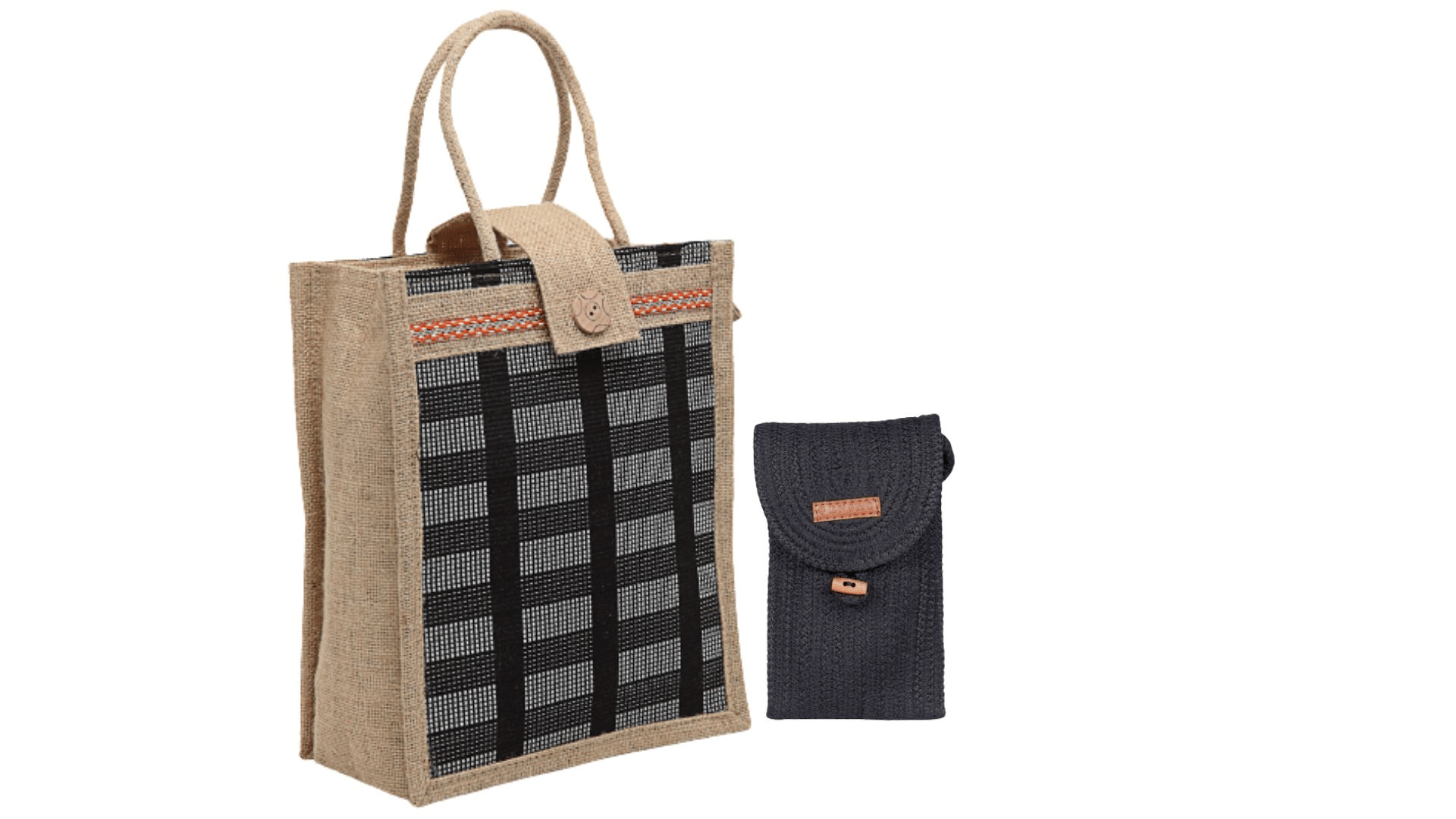     			ENSAC Handheld Bag Jute Set of 2 ( Black )