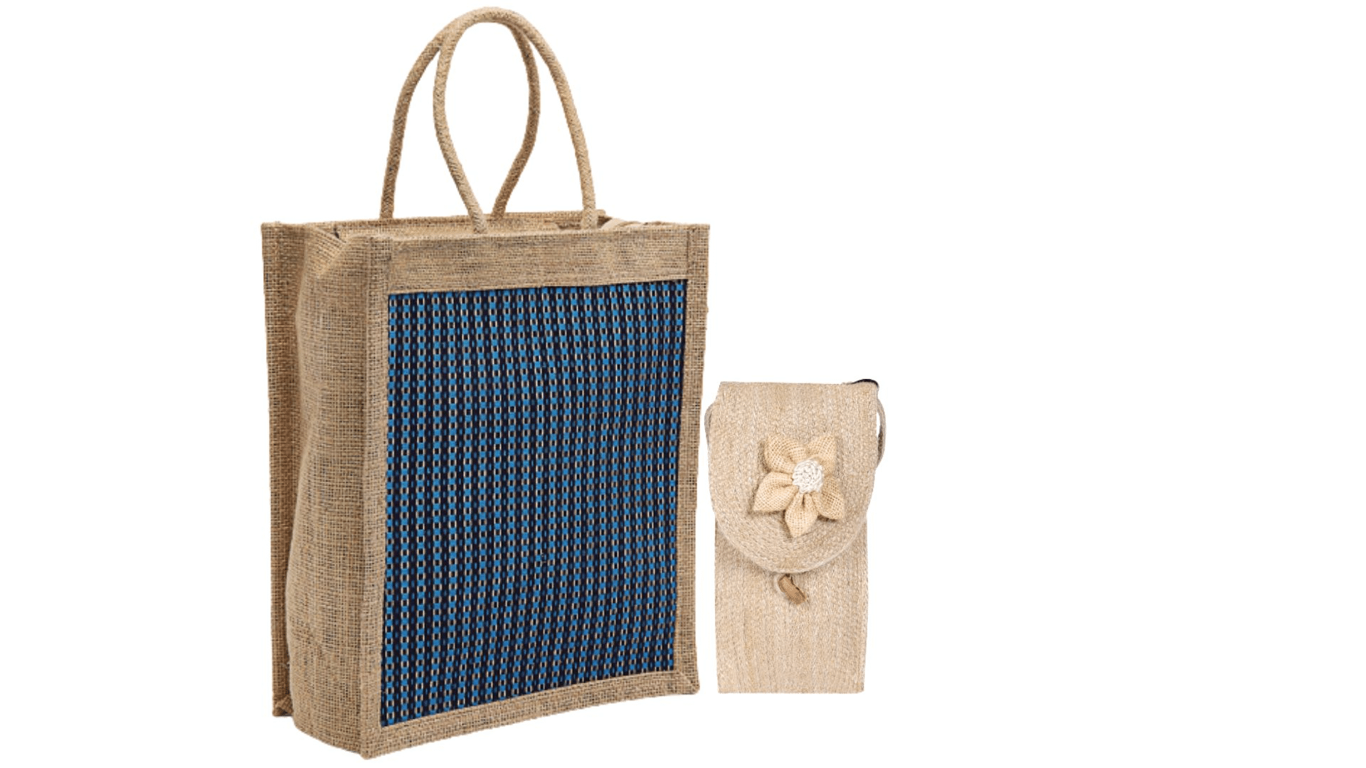     			ENSAC Handheld Bag Jute Set of 2 ( Brown )