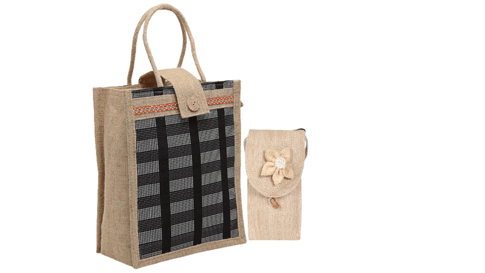     			ENSAC Handheld Bag Jute Set of 2 ( Brown )