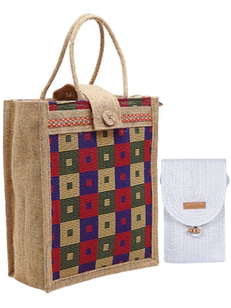     			ENSAC Handheld Bag Jute Set of 2 ( Light Grey )