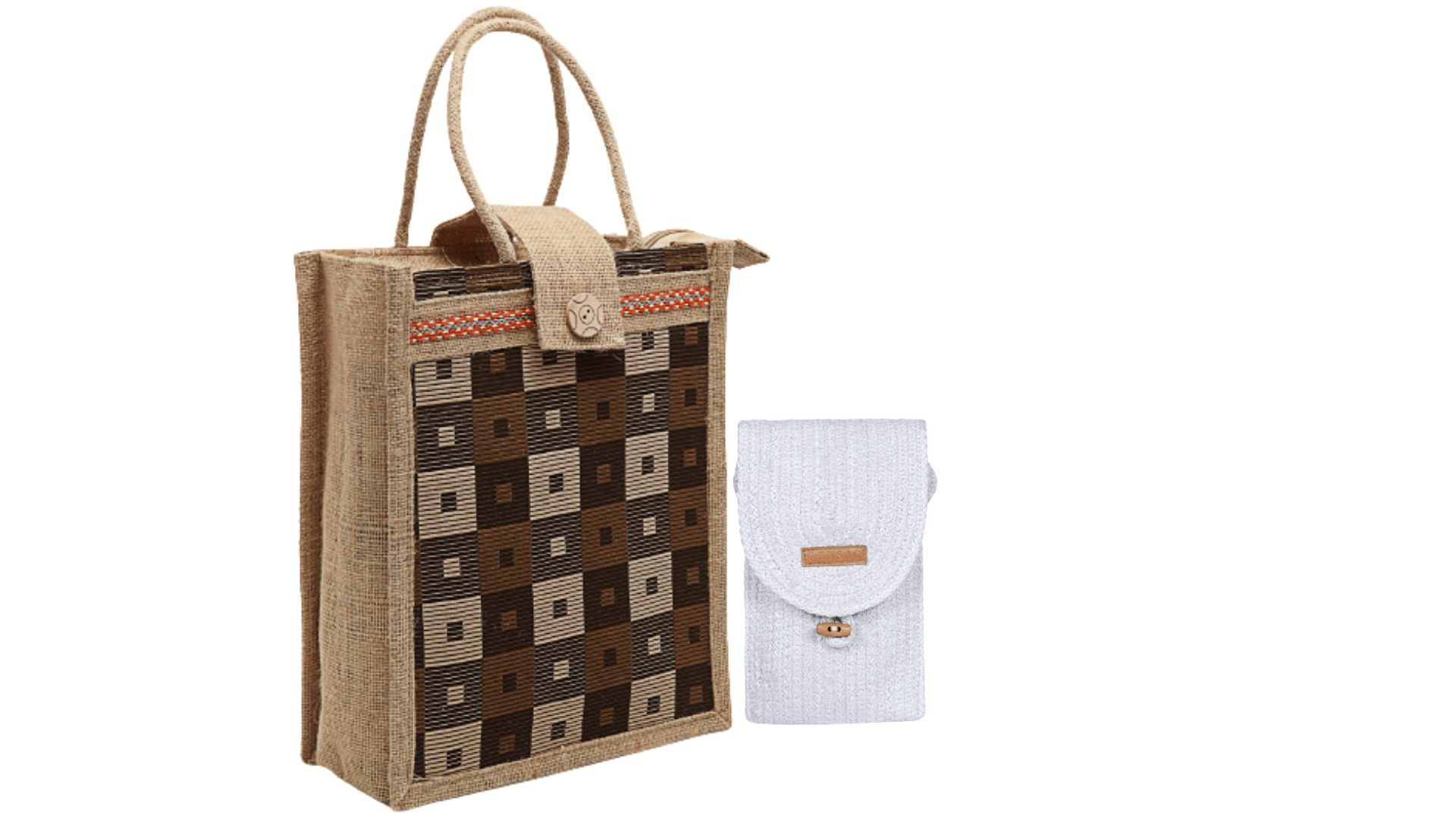     			ENSAC Handheld Bag Jute Set of 2 ( Light Grey )