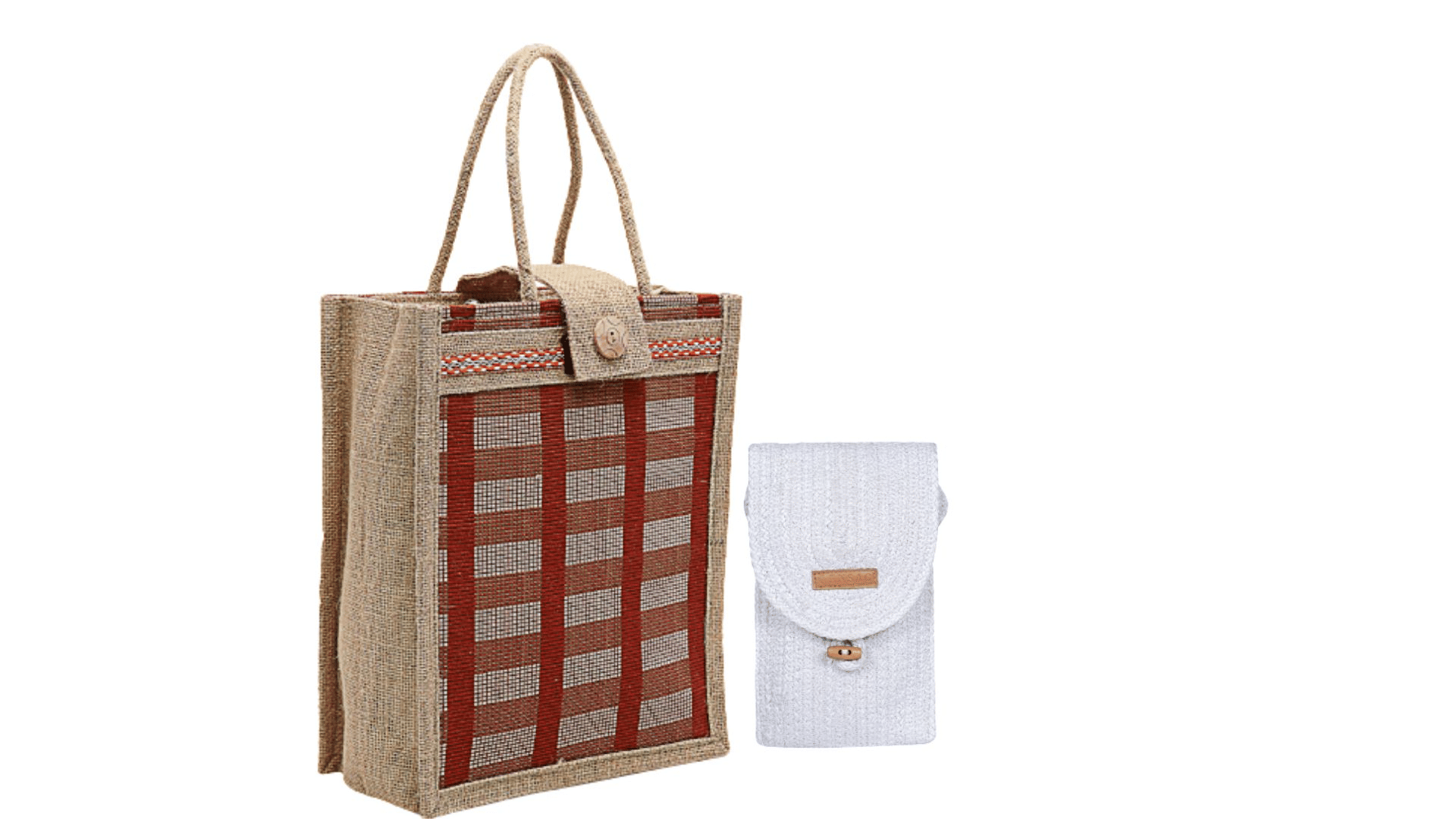     			ENSAC Handheld Bag Jute Set of 2 ( Light Grey )