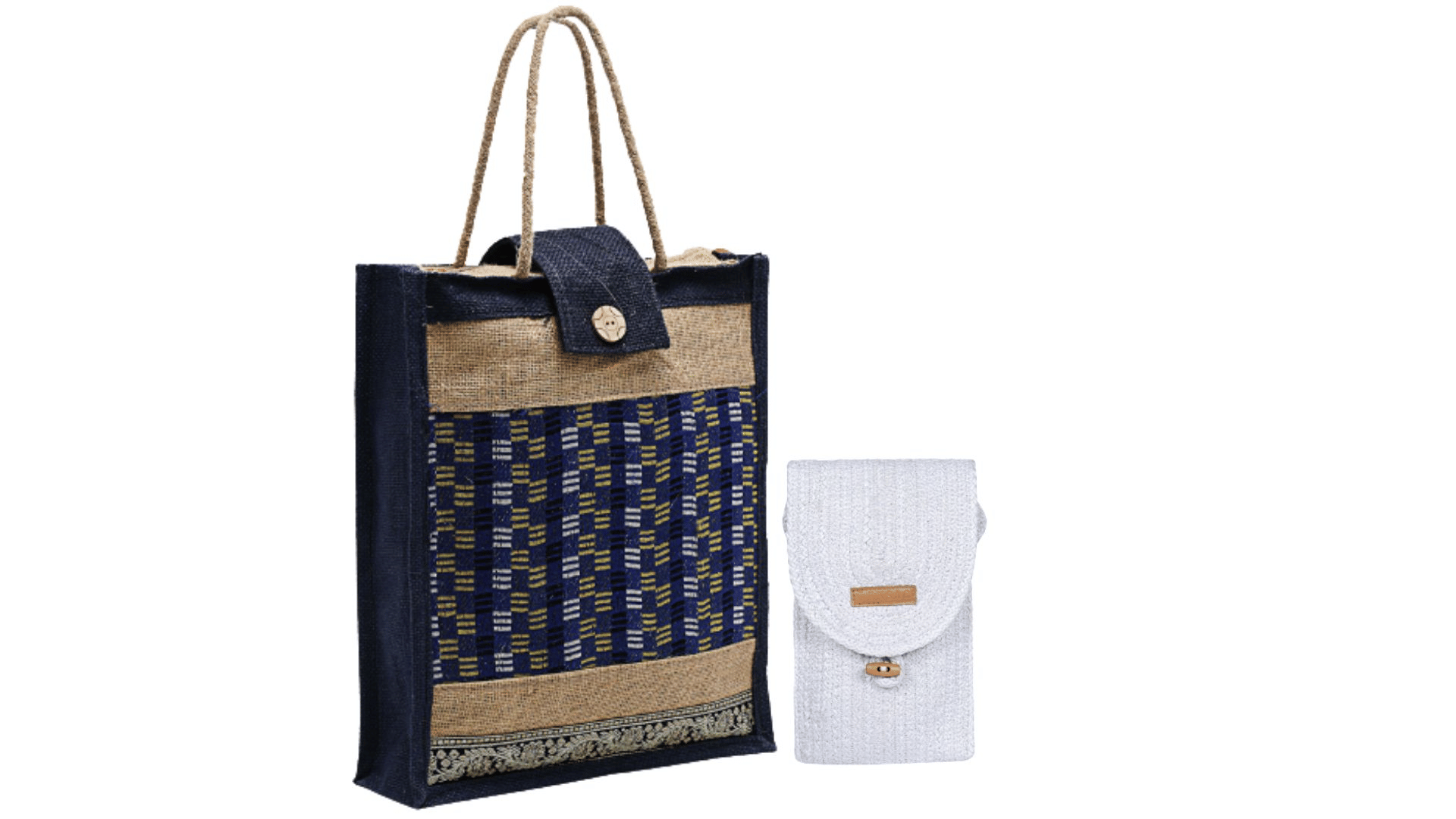     			ENSAC Handheld Bag Jute Set of 2 ( Light Grey )