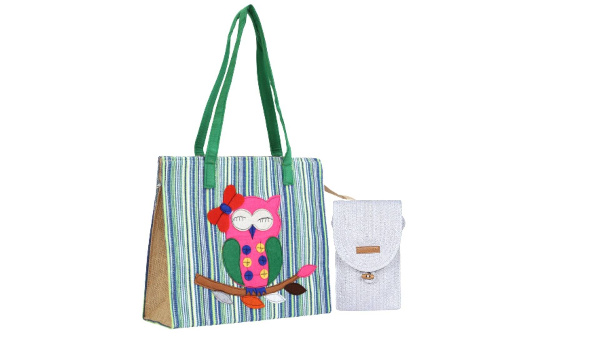     			ENSAC Handheld Bag Jute Set of 2 ( Light Grey )