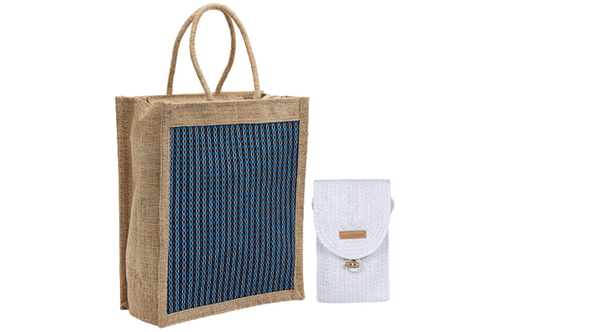     			ENSAC Handheld Bag Jute Set of 2 ( White )