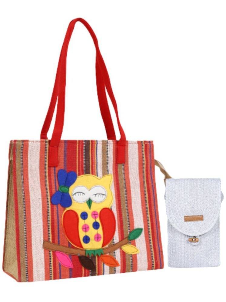     			ENSAC Handheld Bag Jute Set of 2 ( White )