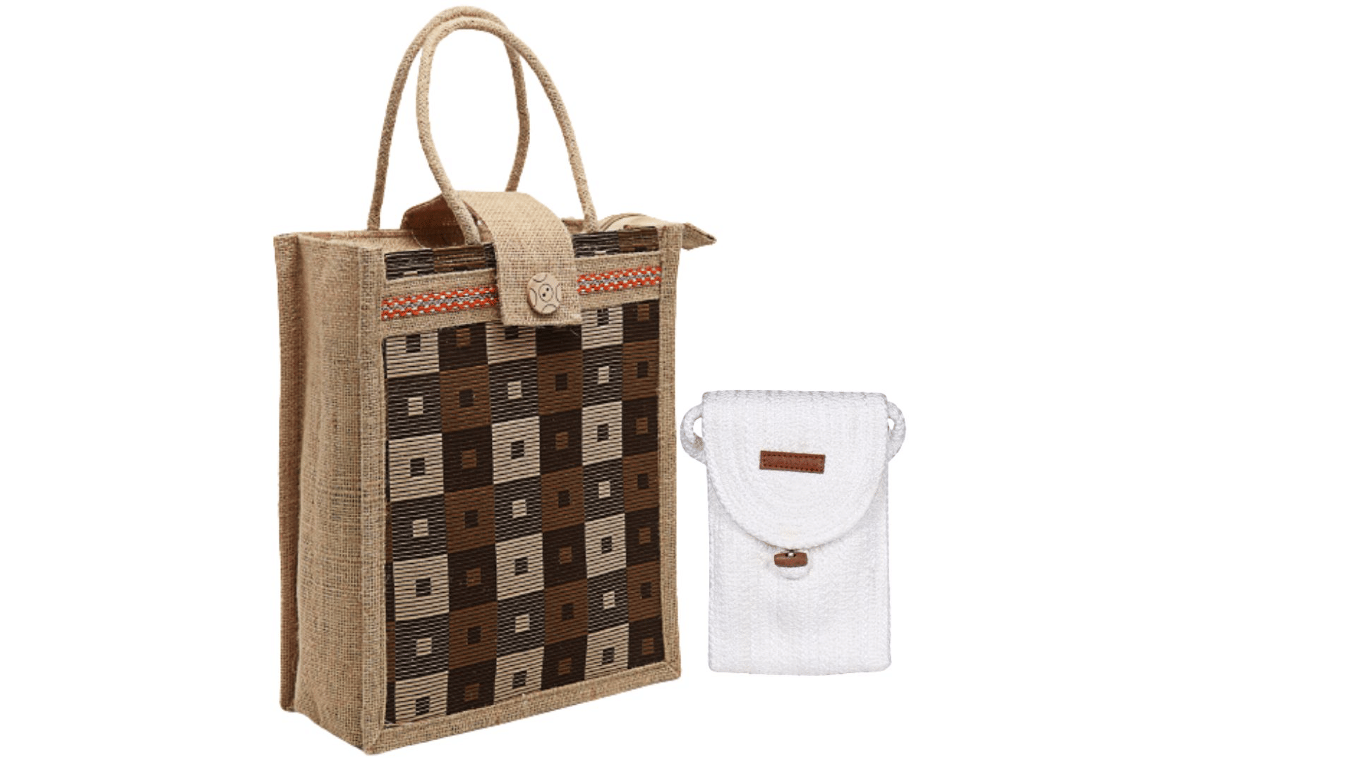     			ENSAC Handheld Bag Jute Set of 2 ( White )