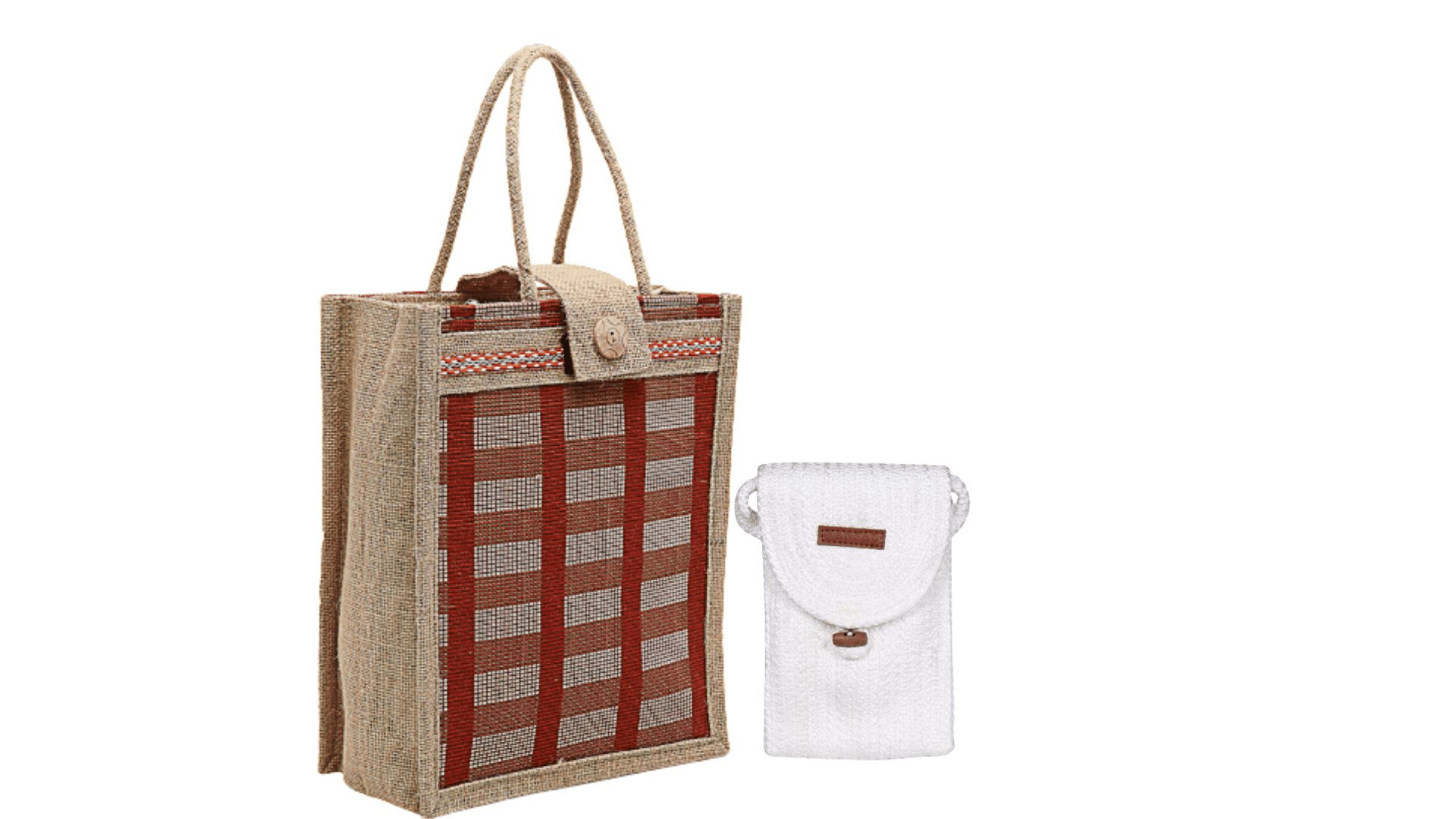     			ENSAC Handheld Bag Jute Set of 2 ( White )