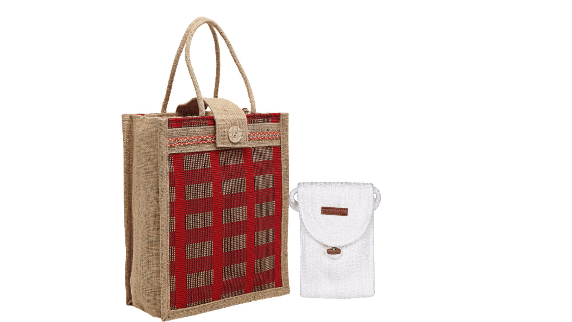     			ENSAC Handheld Bag Jute Set of 2 ( White )