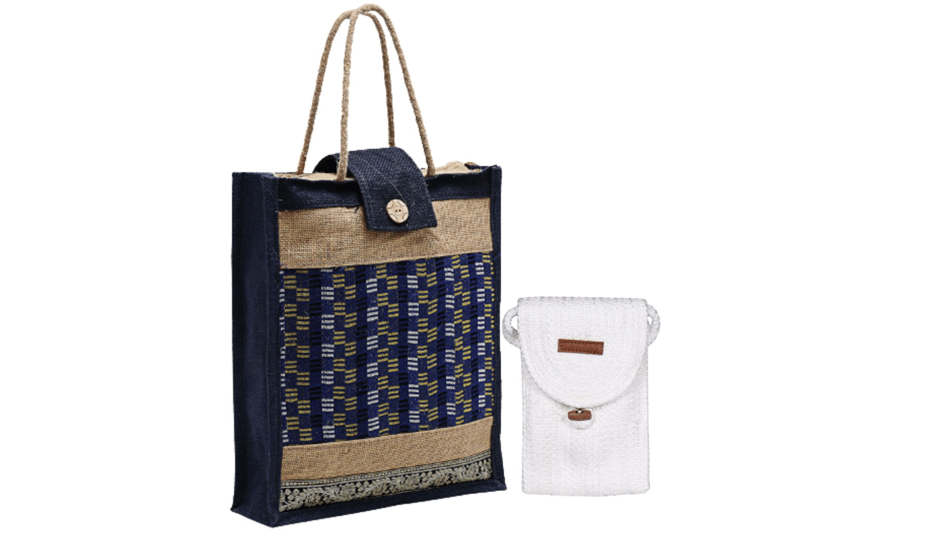     			ENSAC Handheld Bag Jute Set of 2 ( White )