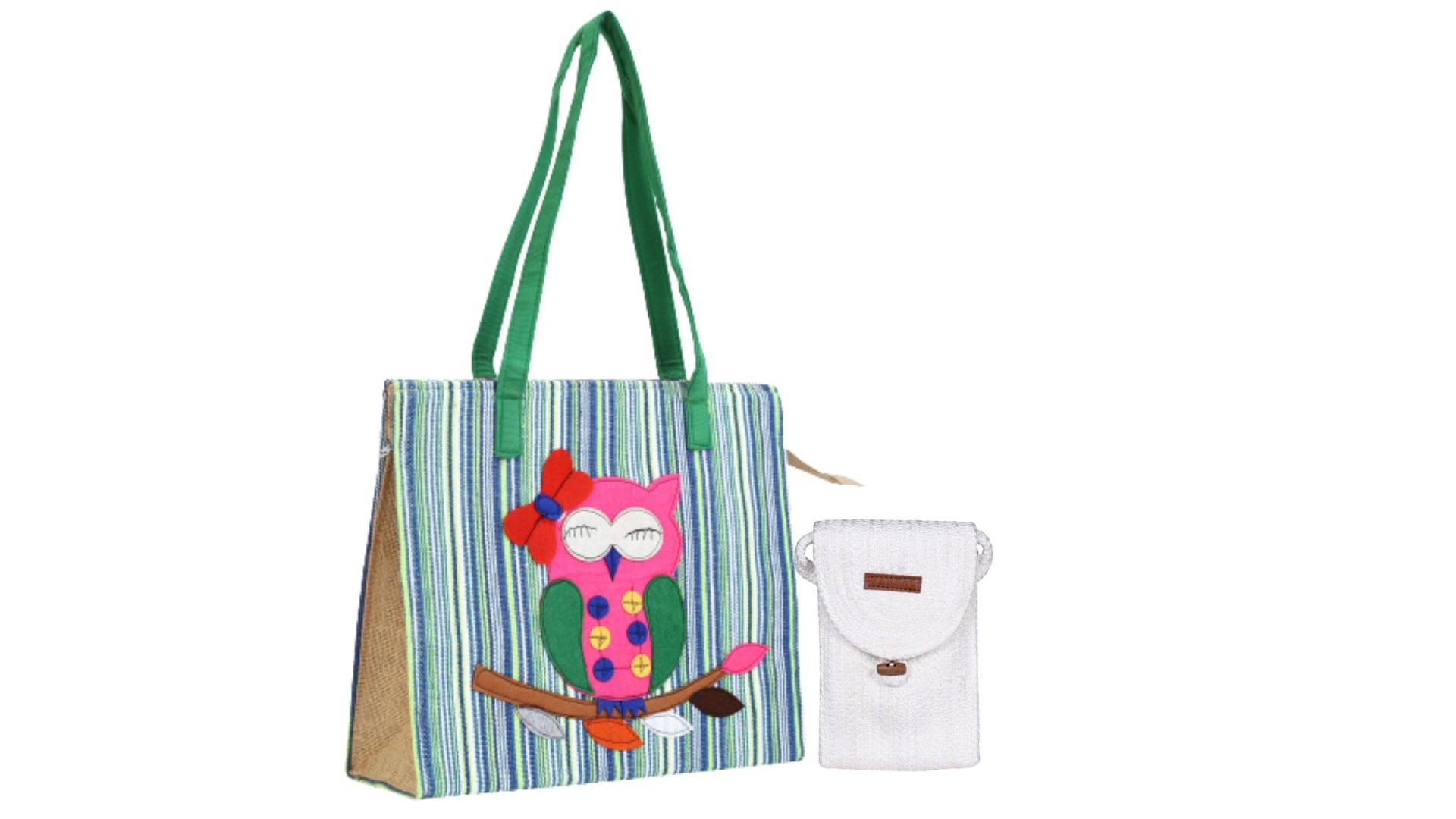     			ENSAC Handheld Bag Jute Set of 2 ( White )