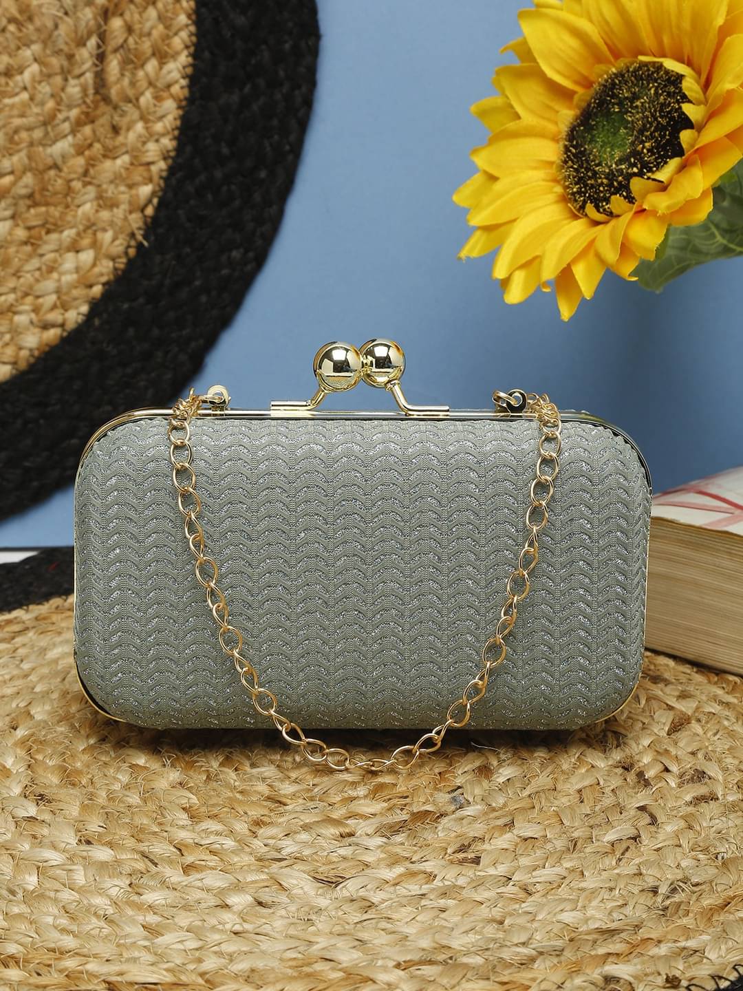     			Fargo Silver Velvet Box Clutch