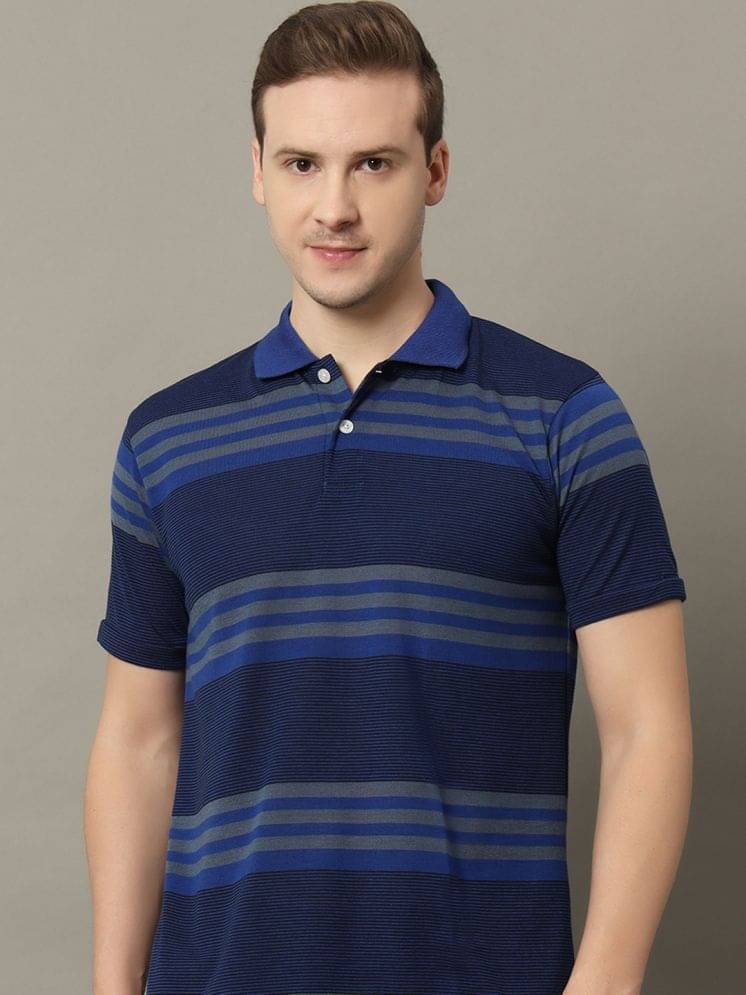 GET GOLF Pack of 1 Cotton Blend Regular Fit Striped Half Sleeves Men's Polo T Shirt ( Blue ) GET GOLF Pack of 1 Cotton Blend Regular Fit Striped Half Sleeves Men's Polo T Shirt ( Blue )