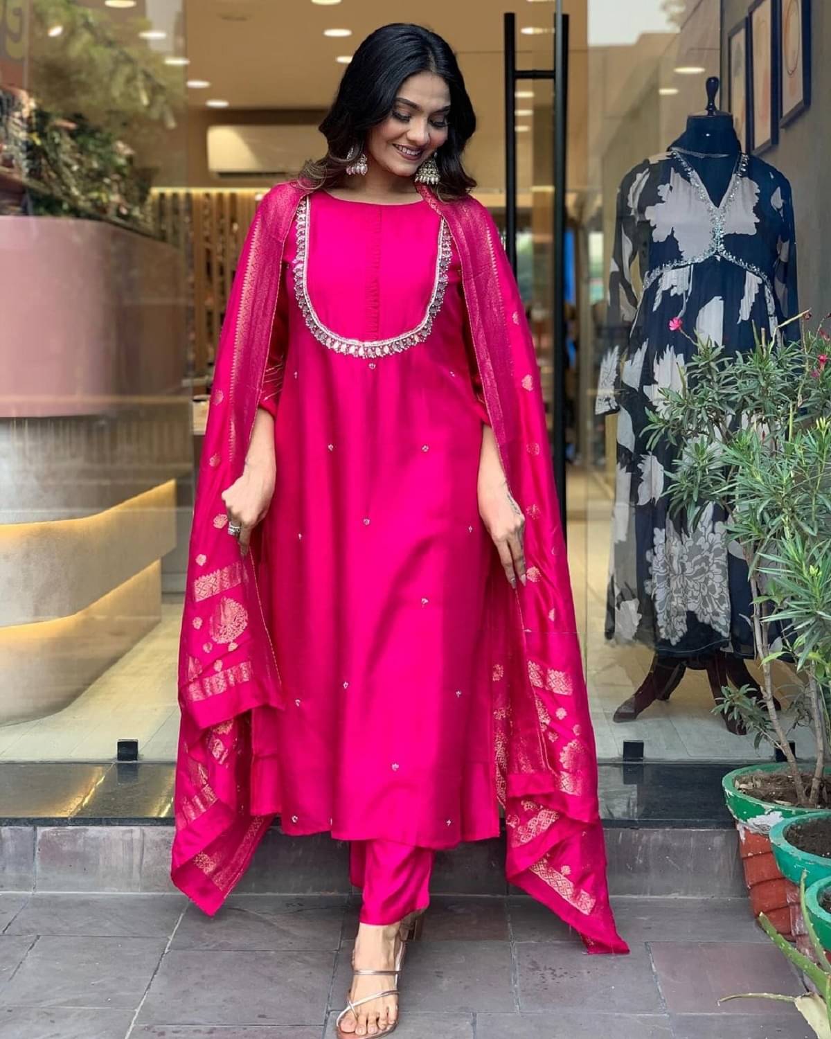     			Gazal Fashions Silk Blend Embellished Kurti With Pants Women's Stitched Salwar Suit - Pink ( Pack of 1 )