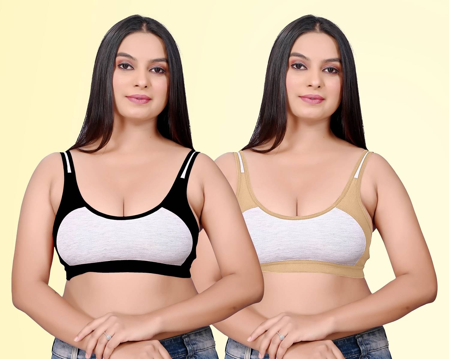 HAYA Pack of 2 Cotton Non Padded Women's Everyday Bra ( Multicolor ) Rima Sports D706 HAYA Pack of 2 Cotton Non Padded Women's Everyday Bra ( Multicolor ) Rima Sports D706