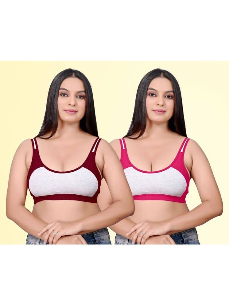 HAYA Pack of 2 Cotton Non Padded Women's Everyday Bra ( Multicolor ) Rima Sports D706