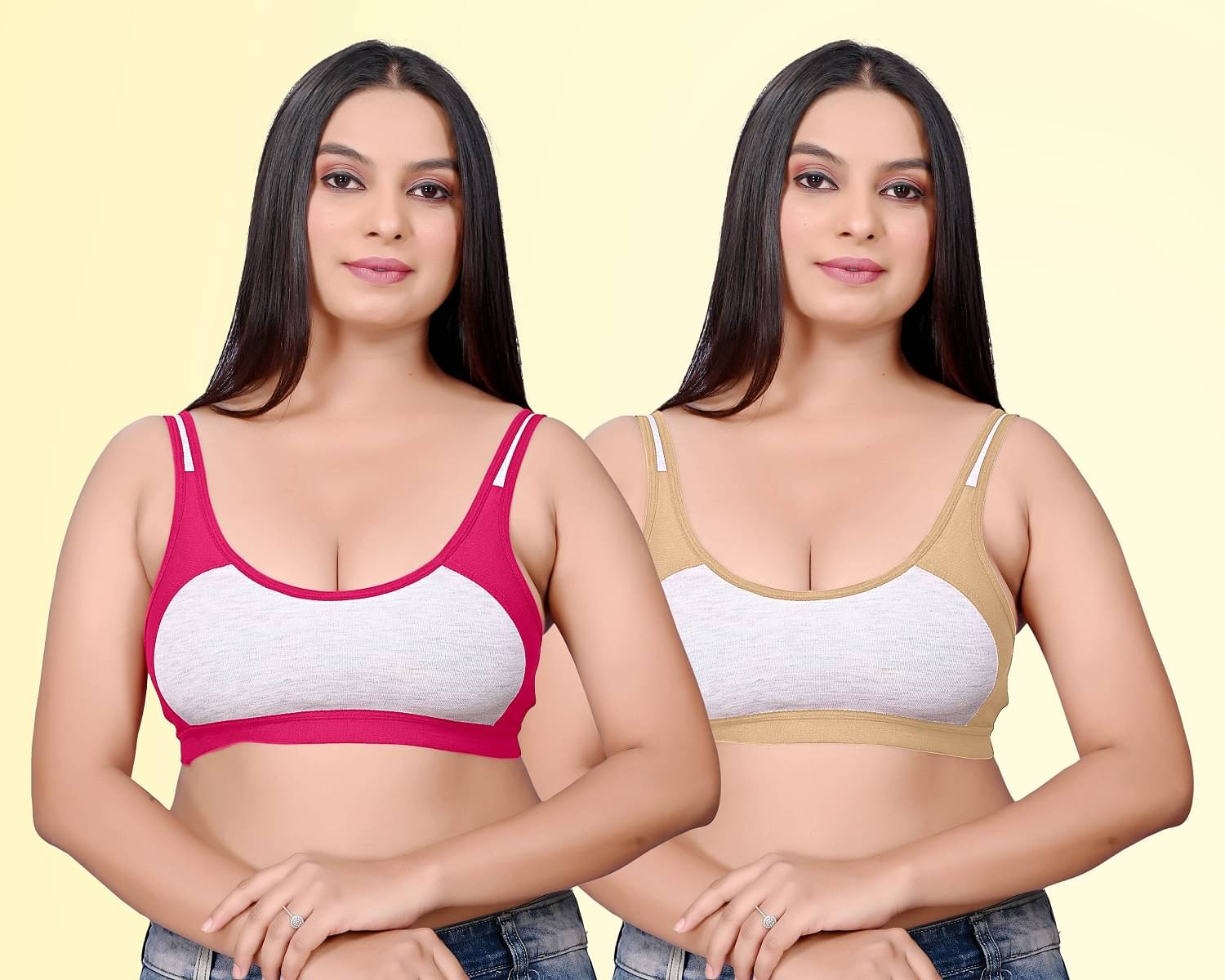     			HAYA Pack of 2 Cotton Non Padded Women's Everyday Bra ( Multicolor ) Rima Sports D706