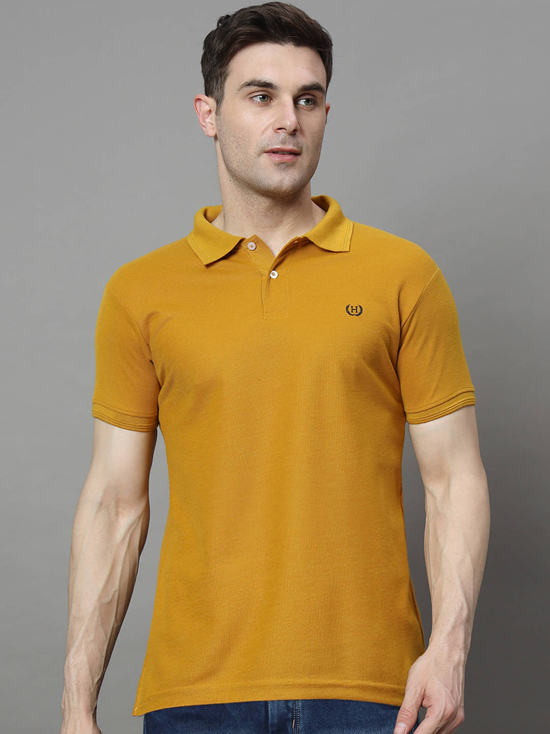 Hushbucks Pack of 1 Cotton Blend Regular Fit Solid Half Sleeves Men's Polo T Shirt ( Mustard ) Hushbucks Pack of 1 Cotton Blend Regular Fit Solid Half Sleeves Men's Polo T Shirt ( Mustard )