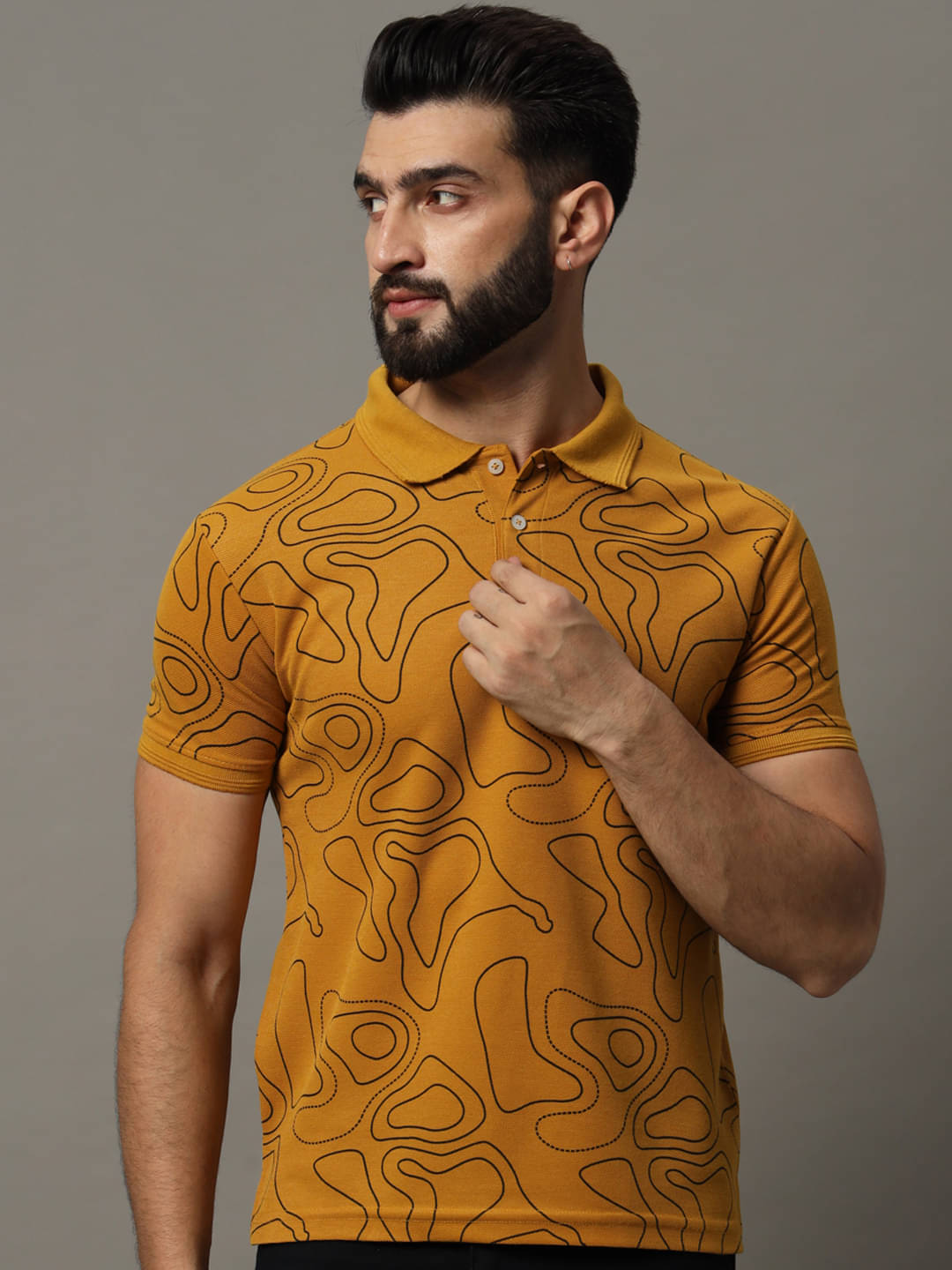 Hushbucks Pack of 1 Cotton Blend Regular Fit Printed Half Sleeves Men's Polo T Shirt ( Mustard ) Hushbucks Pack of 1 Cotton Blend Regular Fit Printed Half Sleeves Men's Polo T Shirt ( Mustard )