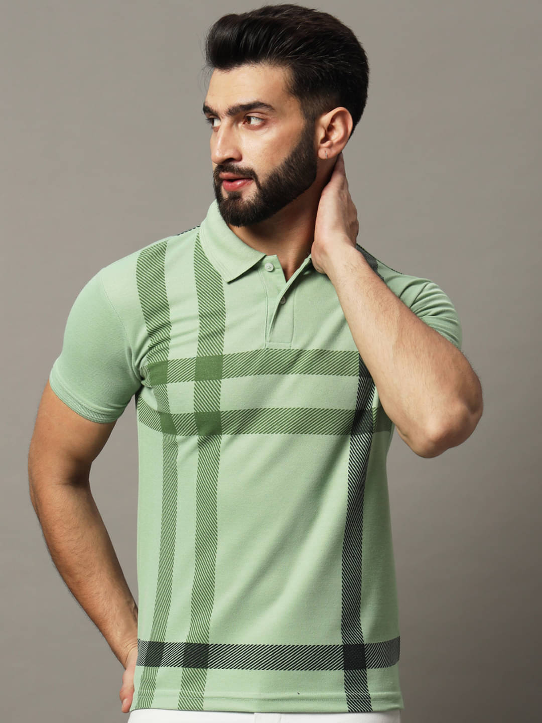 Hushbucks Pack of 1 Cotton Blend Regular Fit Checks Half Sleeves Men's Polo T Shirt ( Sea Green ) Hushbucks Pack of 1 Cotton Blend Regular Fit Checks Half Sleeves Men's Polo T Shirt ( Sea Green )