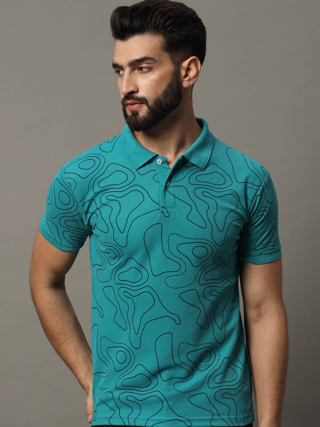 Hushbucks Pack of 1 Cotton Blend Regular Fit Printed Half Sleeves Men's Polo T Shirt ( Blue ) Hushbucks Pack of 1 Cotton Blend Regular Fit Printed Half Sleeves Men's Polo T Shirt ( Blue )