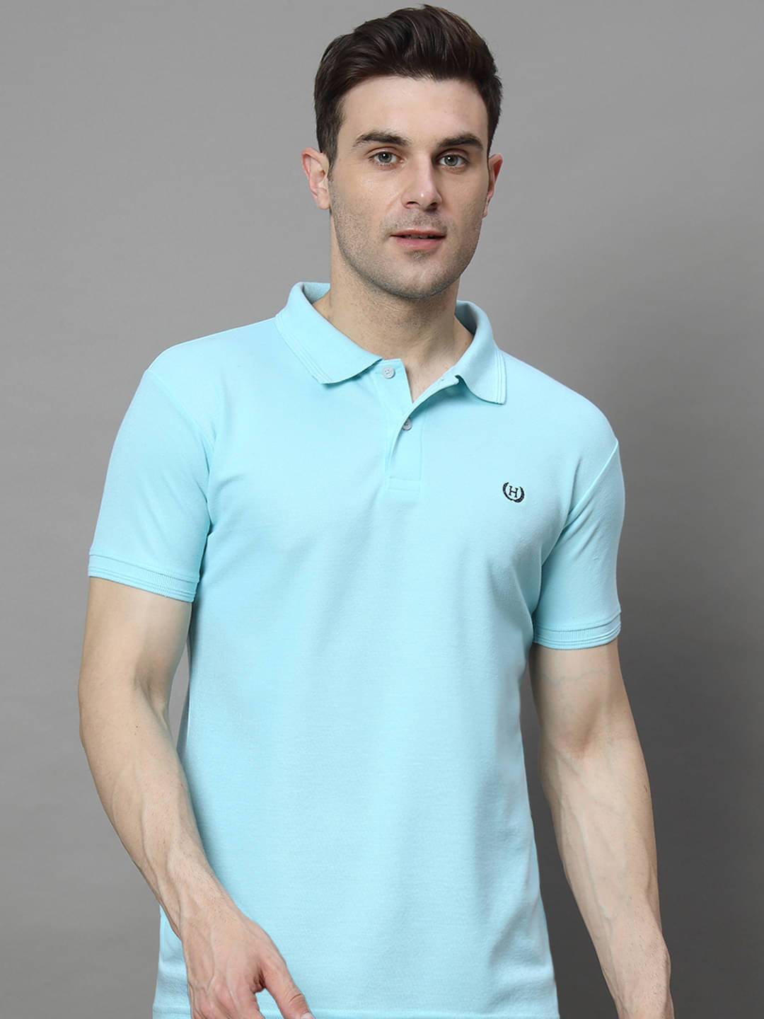     			Hushbucks Pack of 1 Cotton Blend Regular Fit Solid Half Sleeves Men's Polo T Shirt ( Aqua )
