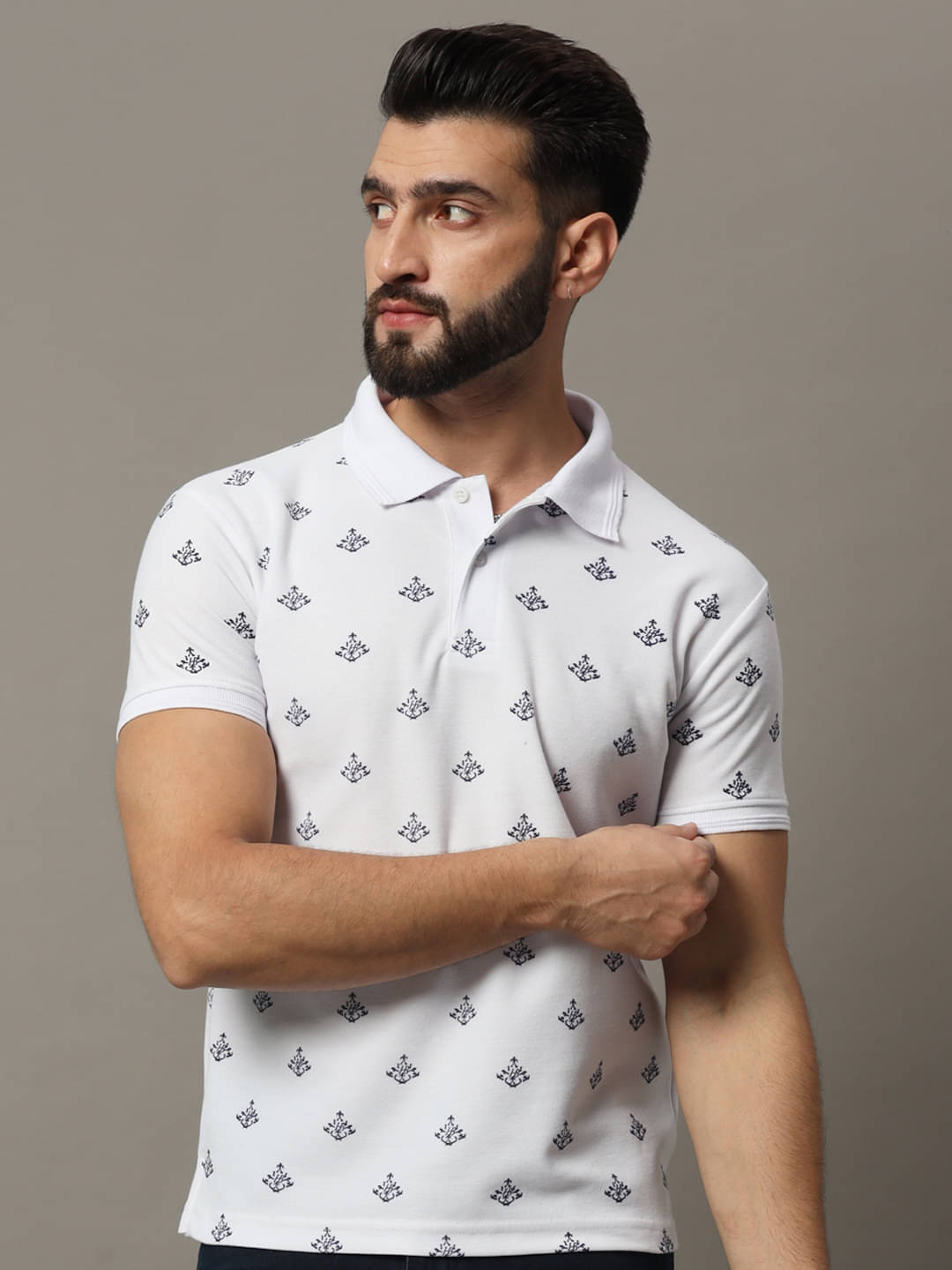     			Hushbucks Pack of 1 Cotton Blend Regular Fit Printed Half Sleeves Men's Polo T Shirt ( White )