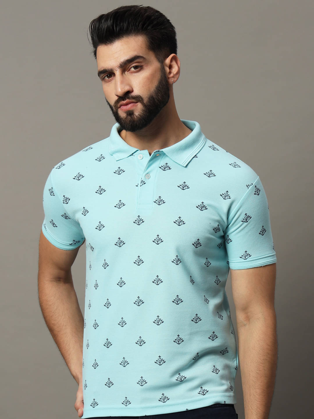     			Hushbucks Pack of 1 Cotton Blend Regular Fit Printed Half Sleeves Men's Polo T Shirt ( Aqua )