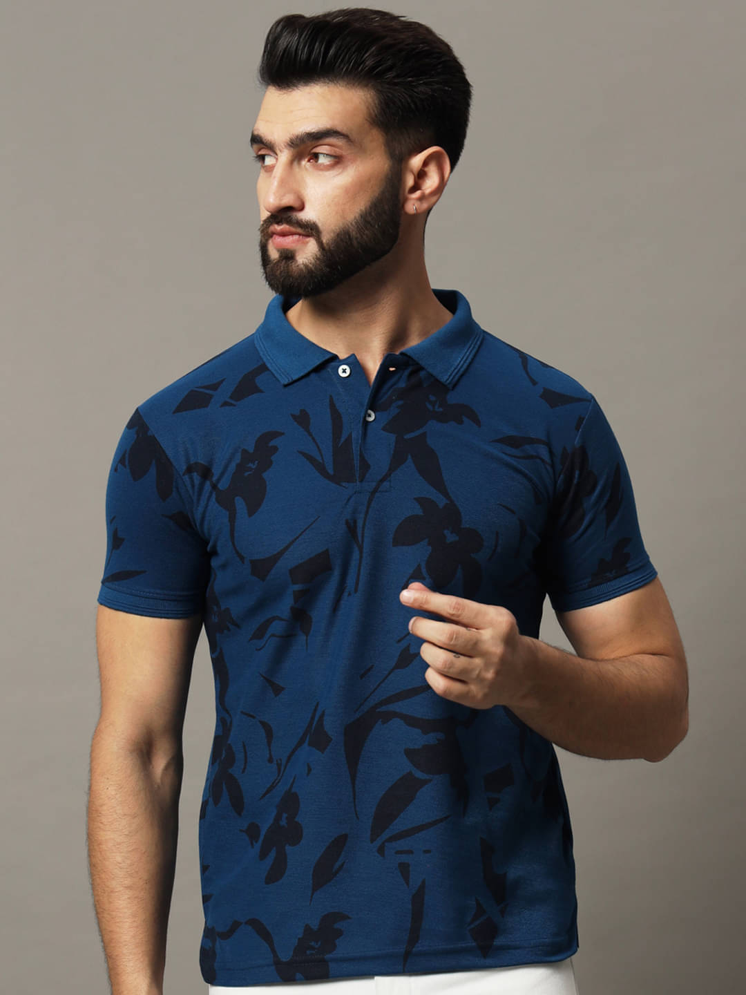     			Hushbucks Pack of 1 Cotton Blend Regular Fit Printed Half Sleeves Men's Polo T Shirt ( Navy Blue )