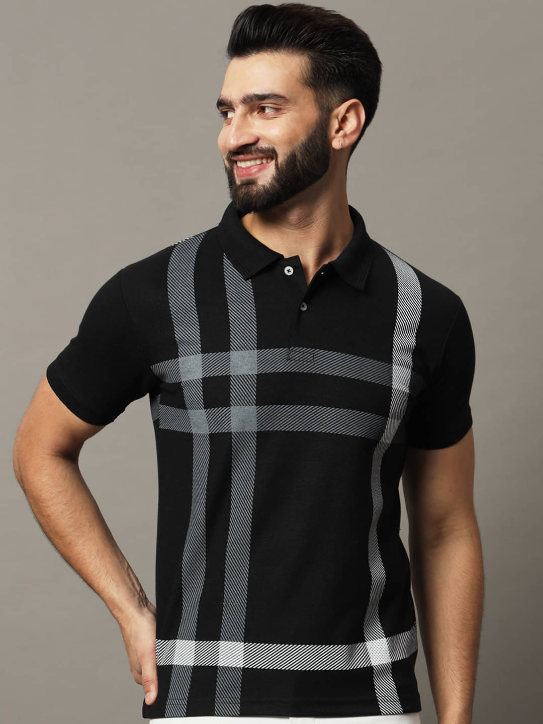     			Hushbucks Pack of 1 Cotton Blend Regular Fit Checks Half Sleeves Men's Polo T Shirt ( Black )