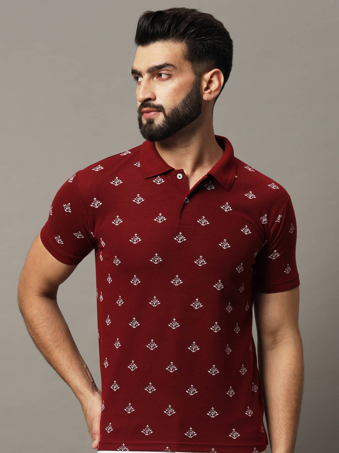Hushbucks Pack of 1 Cotton Blend Regular Fit Printed Half Sleeves Men's Polo T Shirt ( Maroon ) Hushbucks Pack of 1 Cotton Blend Regular Fit Printed Half Sleeves Men's Polo T Shirt ( Maroon )