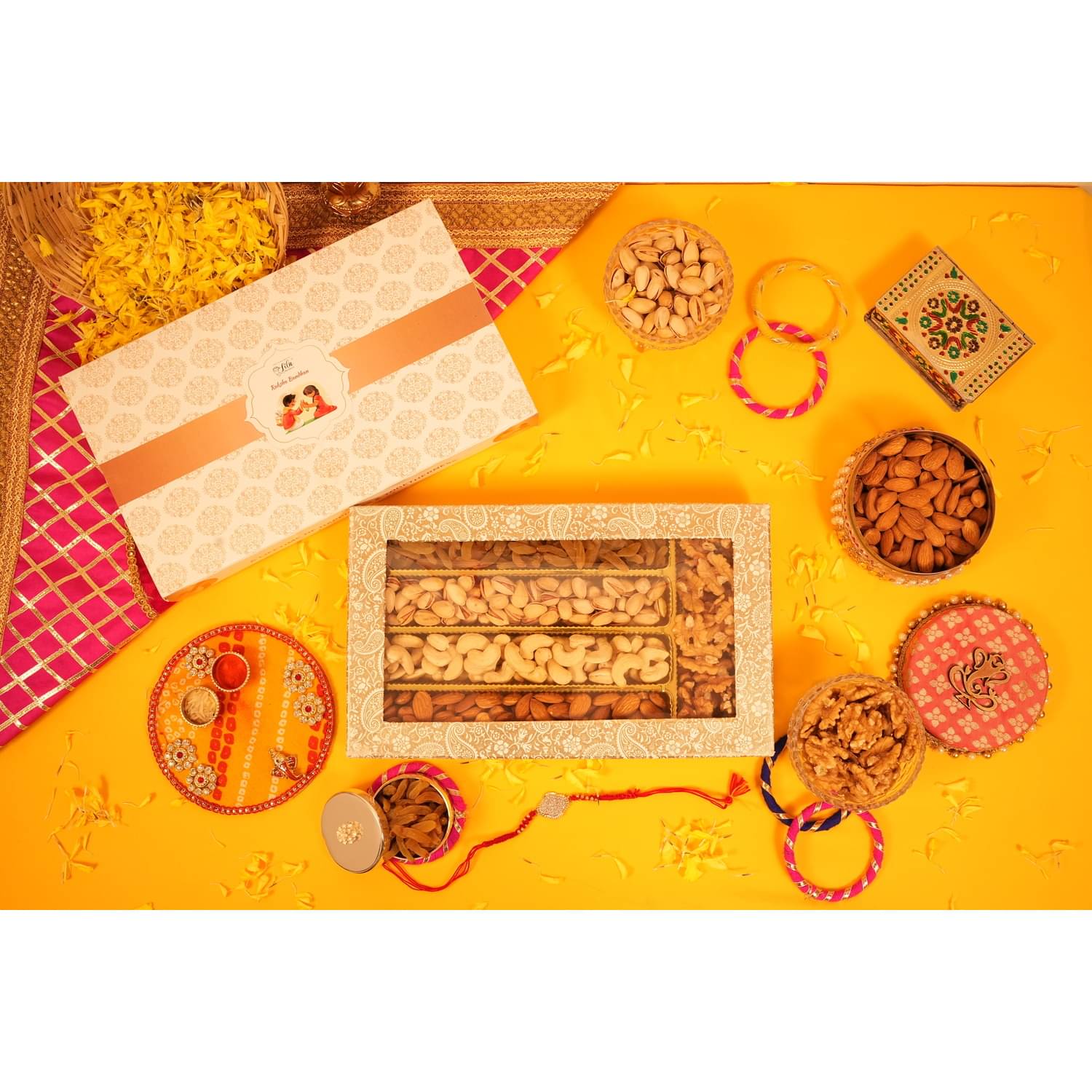 LILA DRY FRUITS Rakhi Gift Hamper with Almond, Cashew, Pista, Walnut, Raisin & Kumkum LILA DRY FRUITS Rakhi Gift Hamper with Almond, Cashew, Pista, Walnut, Raisin & Kumkum