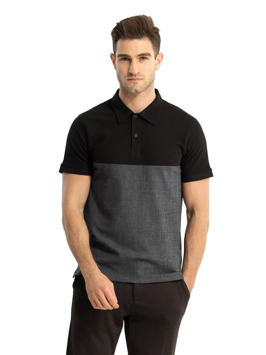     			Leotude Pack of 1 Cotton Blend Regular Fit Colorblock Half Sleeves Men's Polo T Shirt ( Grey )