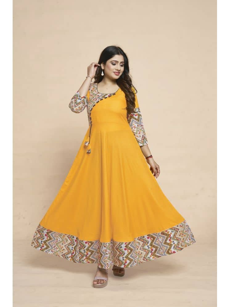 MEESORRA Rayon Solid Anarkali Women's Kurti - Mustard ( Pack of 1 ) - Kurtis, Tunics | Buy online on ZillyBuy