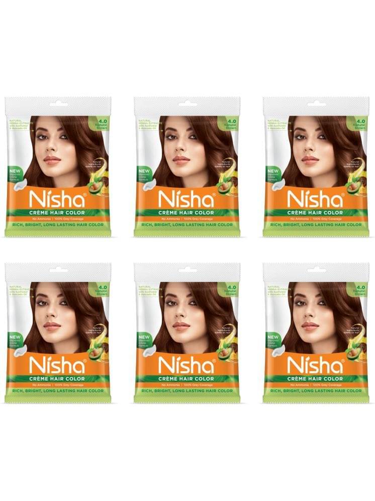     			Nisha Creme Hair Color Natural Brown 40g Pack of 6, Permanent Hair Color for Women Men, No Ammonia, 100% Grey Coverage