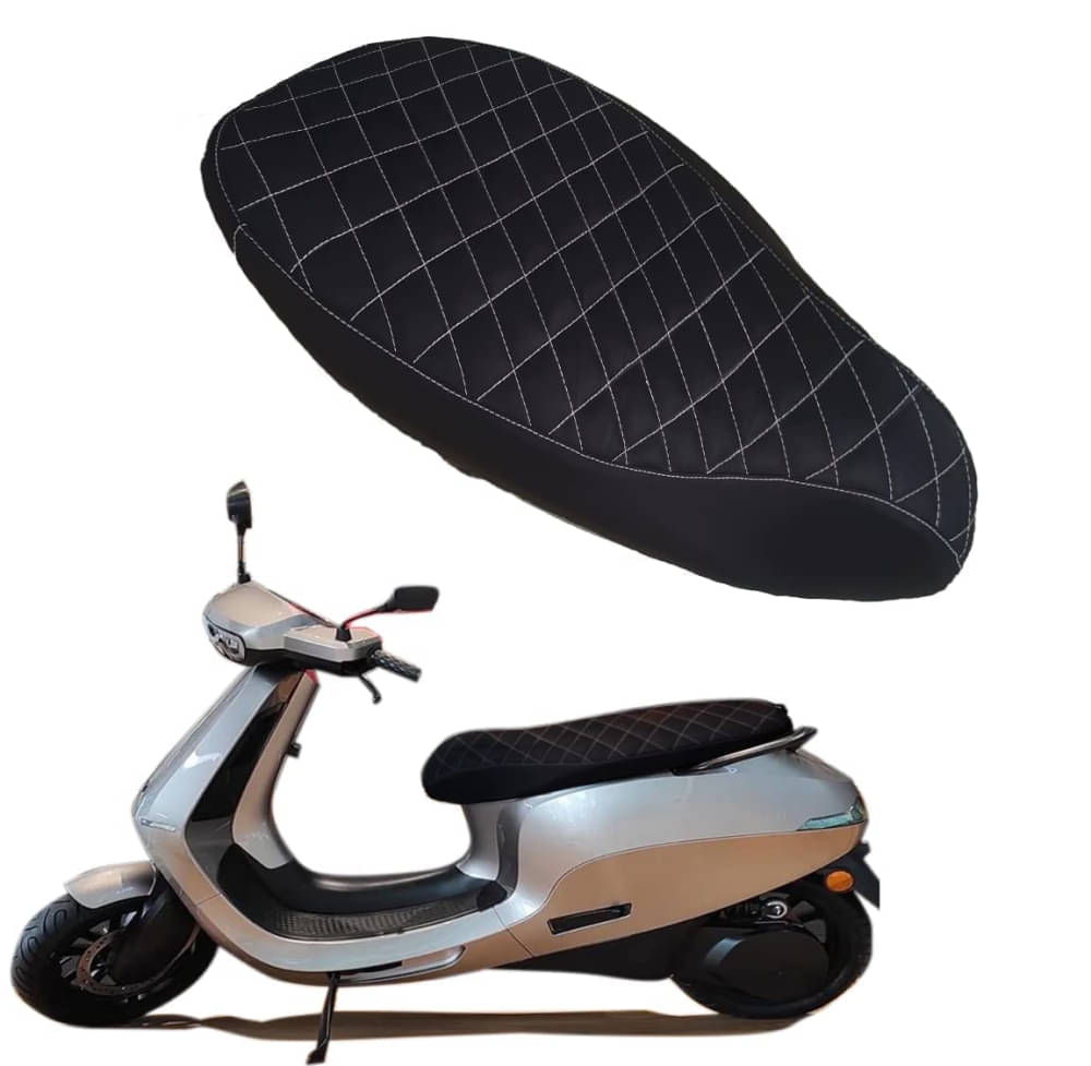 Ola Electric S1 and S1 Pro Seat Cover PU Leather Black with White Stiching Single Ola Electric S1 and S1 Pro Seat Cover PU Leather Black with White Stiching Single