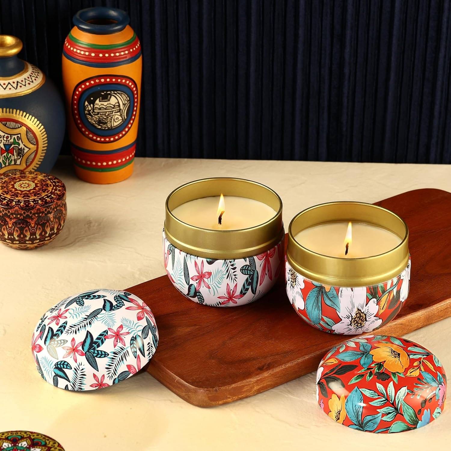     			Parkash Candles Multicolour Woods Jar Candle 10 cm ( Pack of 2 )