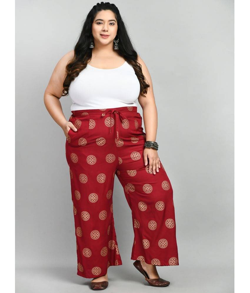     			PrettyPlus by Desinoor.com Maroon Rayon Wide leg Women's Palazzos ( Pack of 1 )