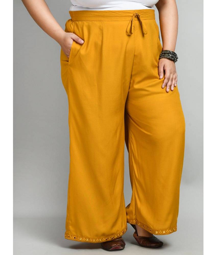     			PrettyPlus by Desinoor.com Mustard Rayon Wide leg Women's Palazzos ( Pack of 1 )