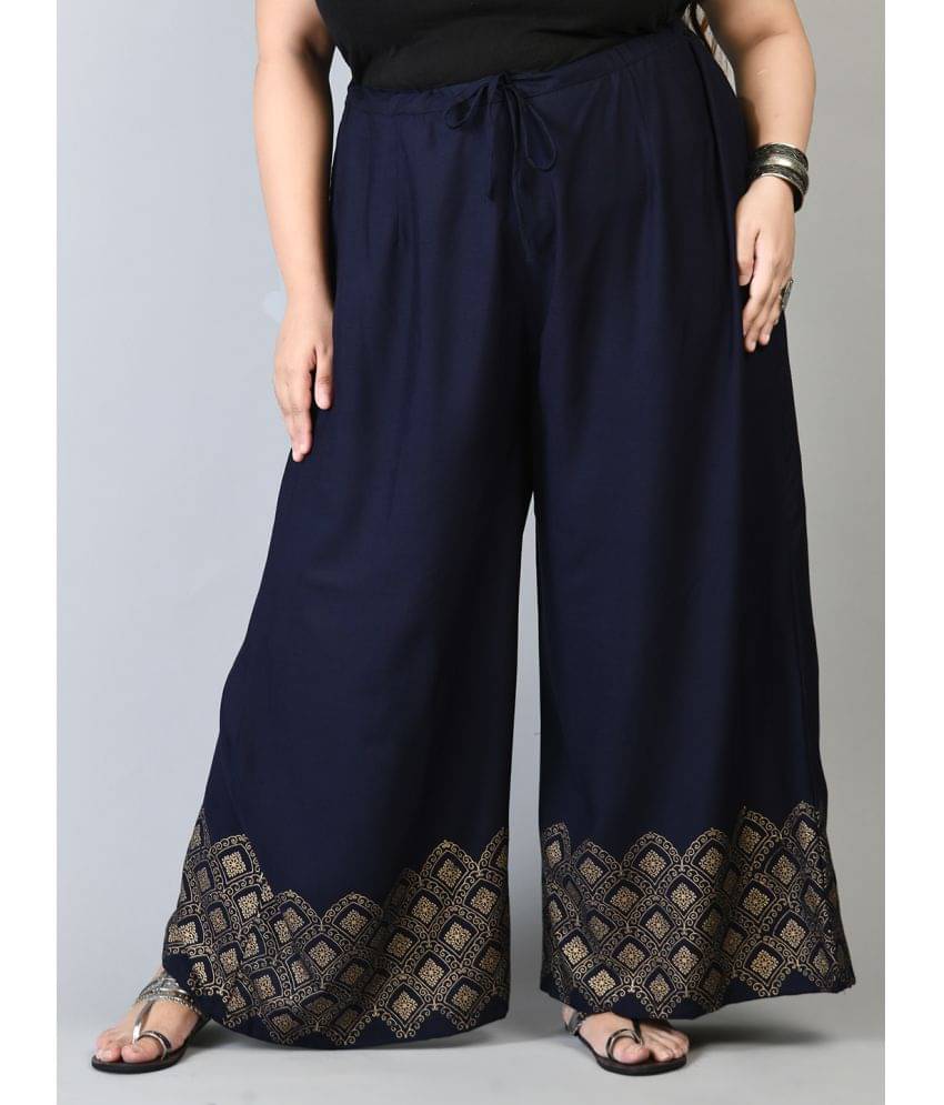     			PrettyPlus by Desinoor.com Navy Rayon Wide leg Women's Palazzos ( Pack of 1 )