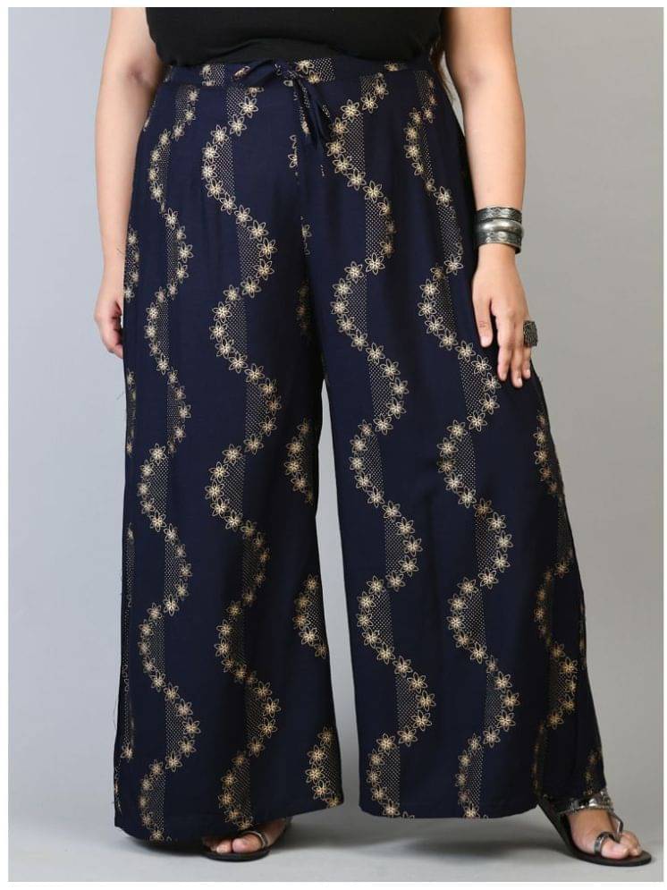 PrettyPlus by Desinoor.com Navy Rayon Wide leg Women's Palazzos ( Pack of 1 ) PrettyPlus by Desinoor.com Navy Rayon Wide leg Women's Palazzos ( Pack of 1 )