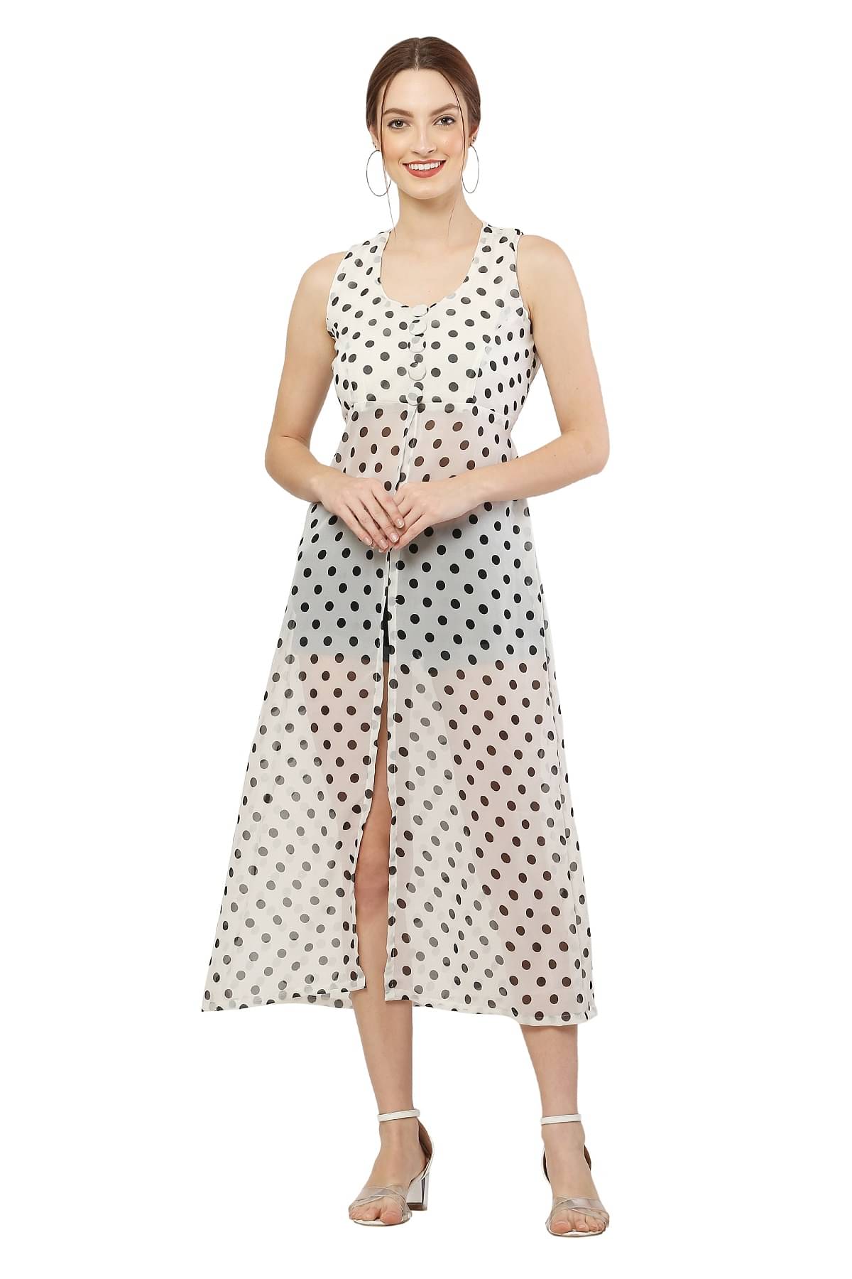     			READYON Women Georgette Printed Cut Out Dress ( White )